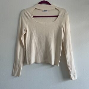 525 America Sweater Women S Cream Open Neck‎ Mock Neck Casual Soft Cozy Knit